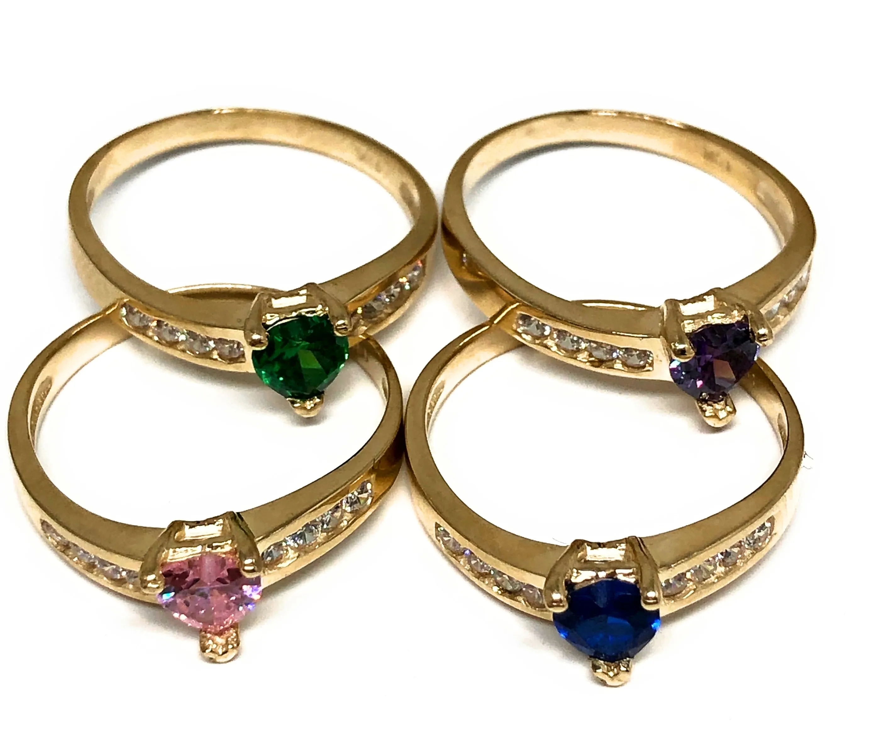 10k Solid Gold Yellow Gold Heart CZ Ring (PINK, PURPLE, BLUE, GREEN,YELLOW)