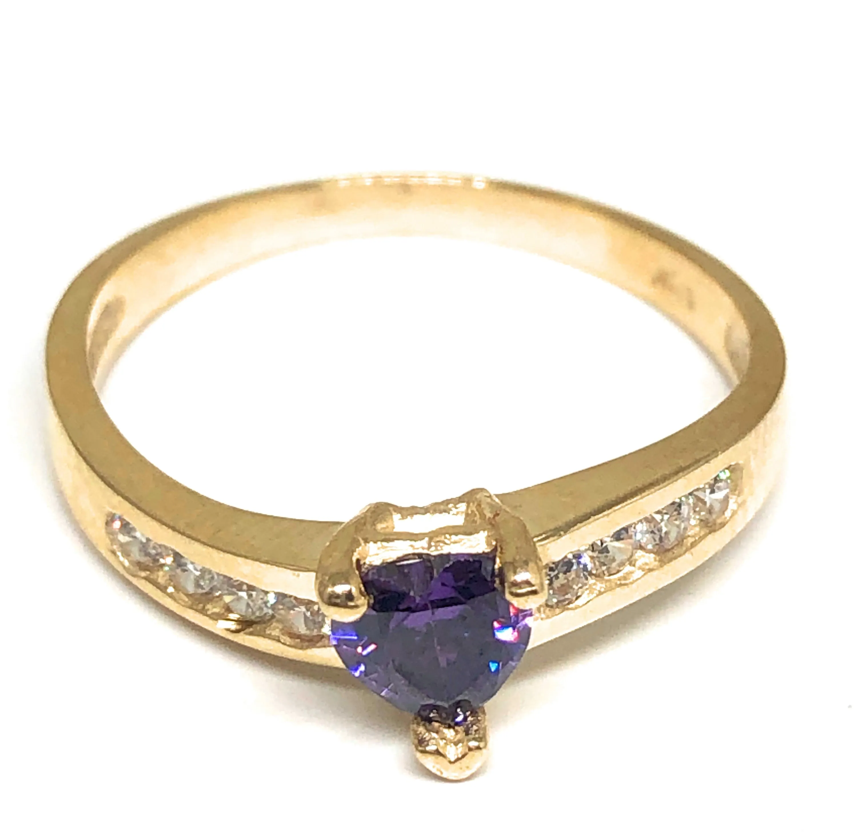 10k Solid Gold Yellow Gold Heart CZ Ring (PINK, PURPLE, BLUE, GREEN,YELLOW)