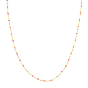 14K Yellow Gold Baby Pink Enamel Bead Piatto Necklace