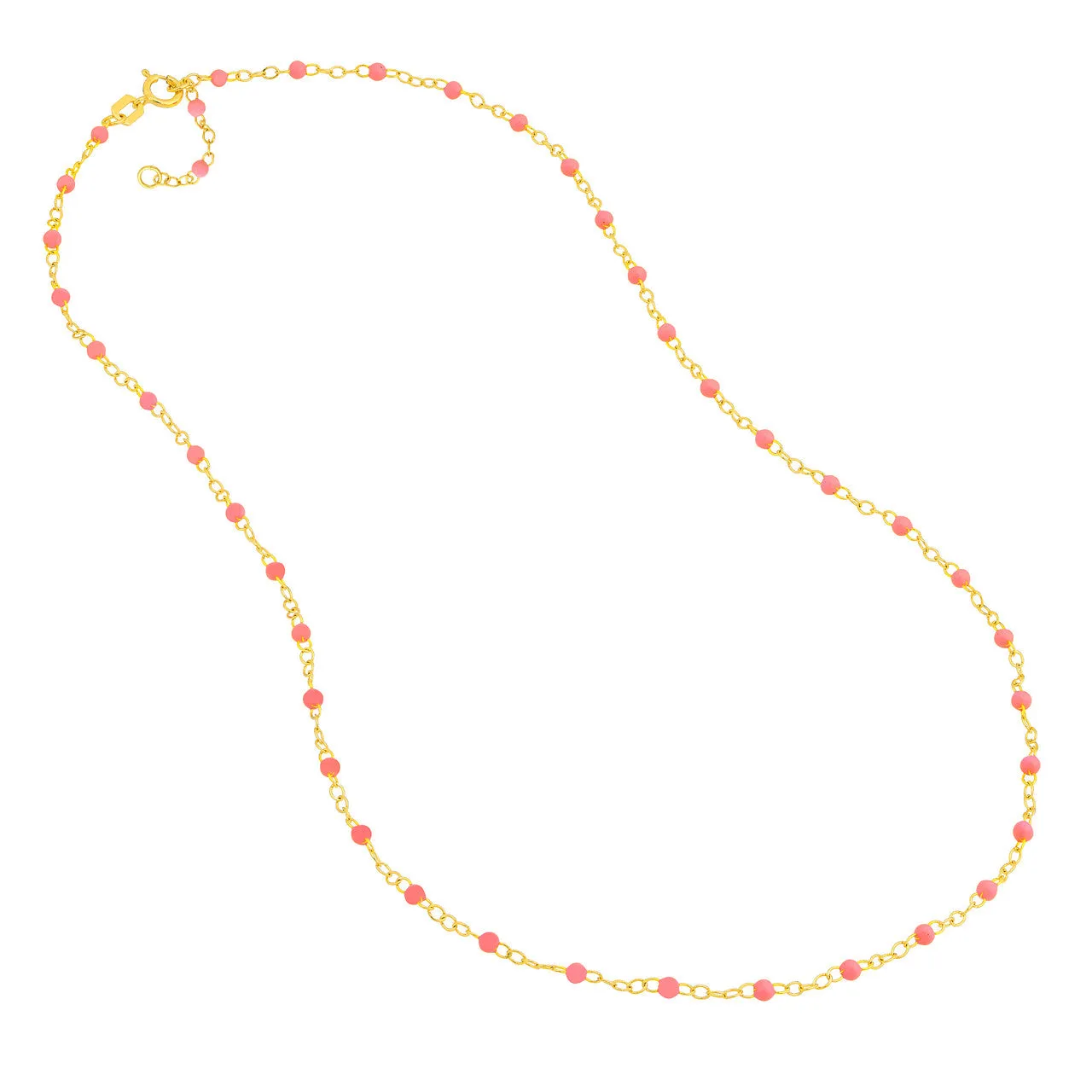 14K Yellow Gold Baby Pink Enamel Bead Piatto Necklace