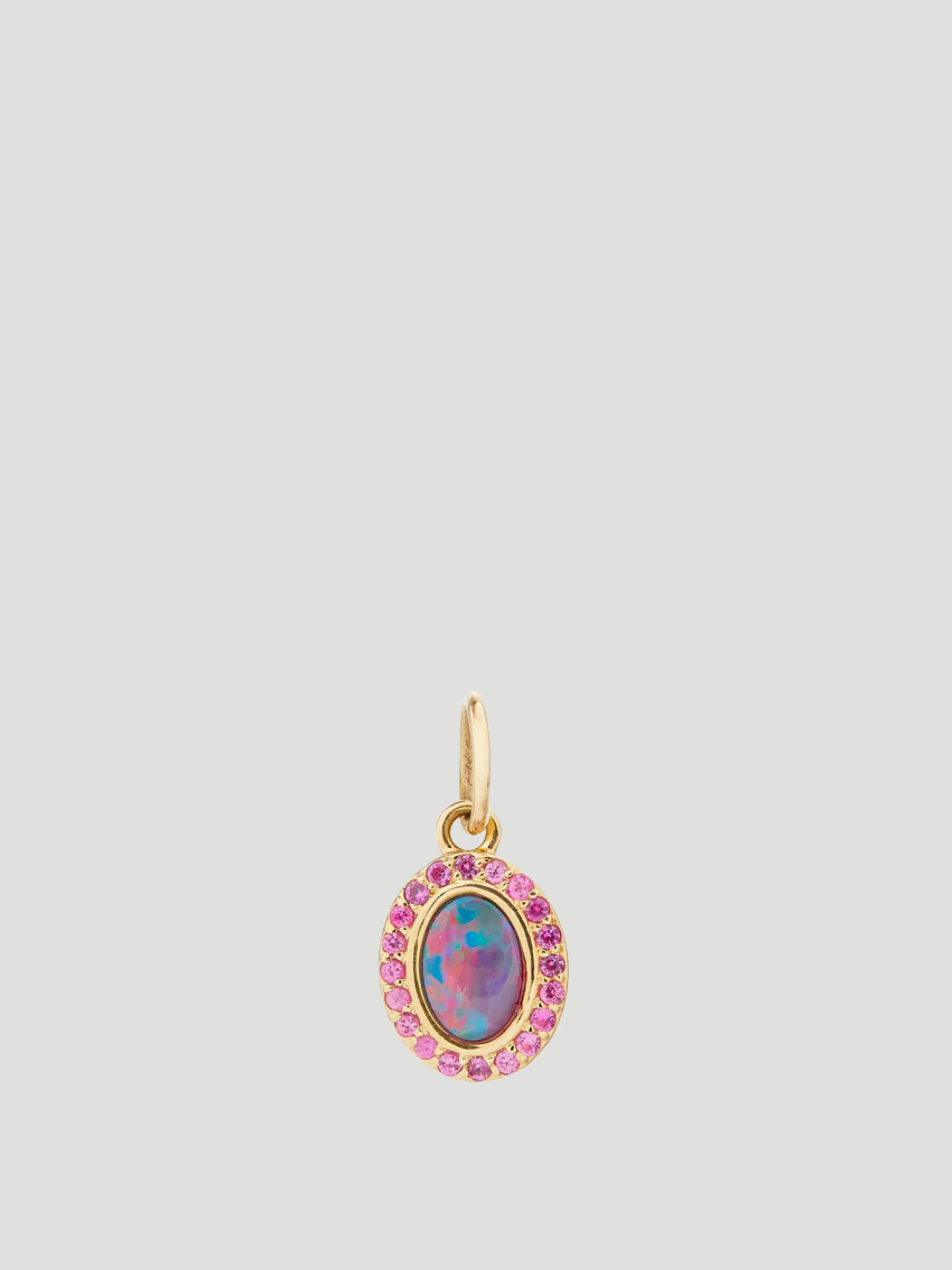 14k Yellow Gold with Australian Opal & Pink Sapphires Charm