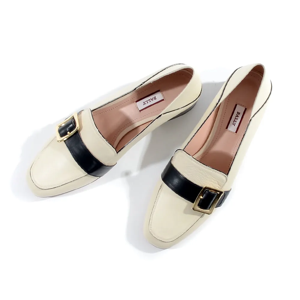 Bally Womens Slip on Heeled Loafers in White/Black