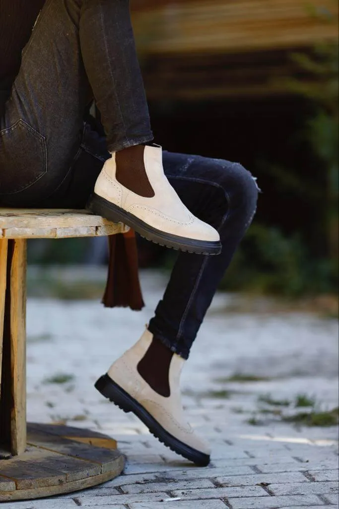 Beige Nubuck Chelsea Boots