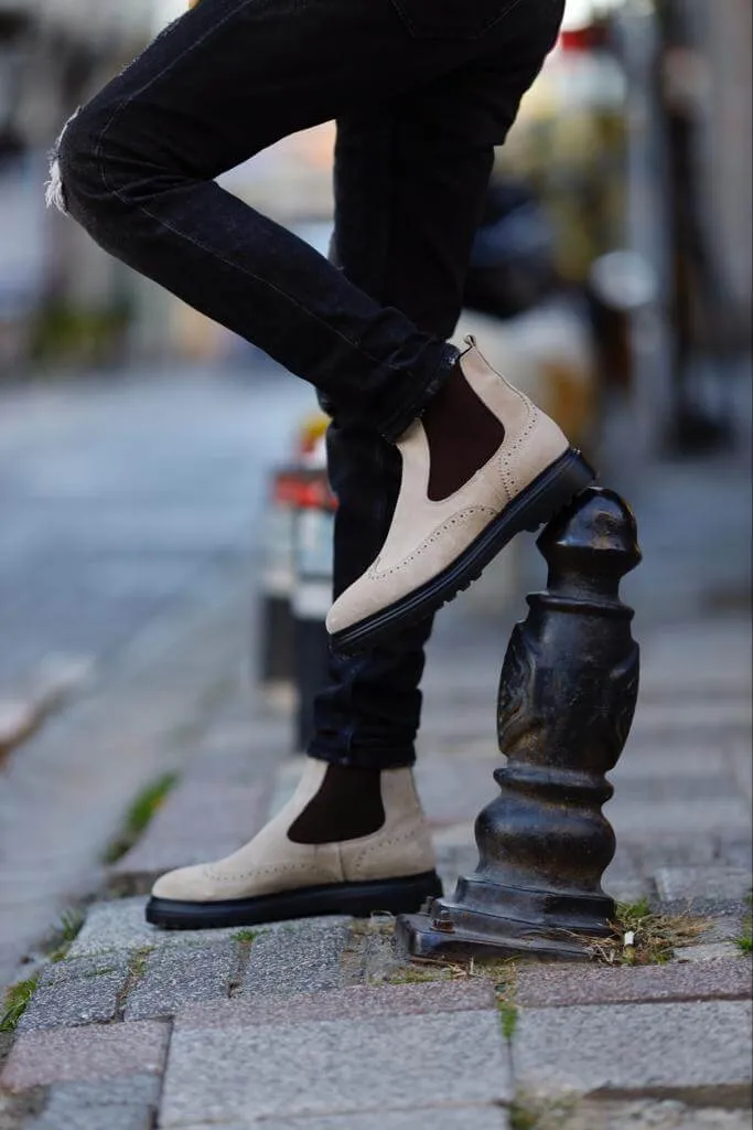 Beige Nubuck Chelsea Boots