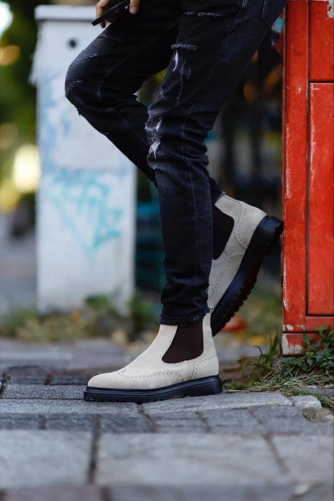 Beige Nubuck Chelsea Boots