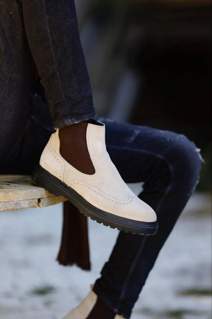 Beige Nubuck Chelsea Boots