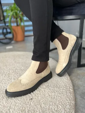 Beige Suede Chelsea Boots