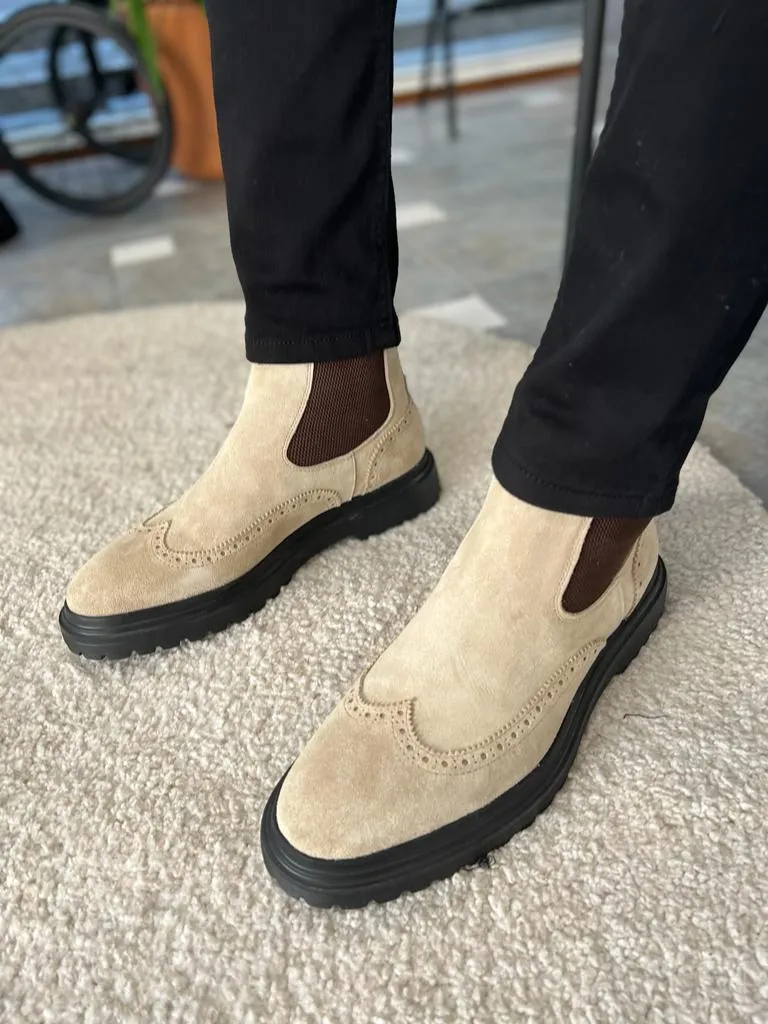 Beige Suede Chelsea Boots