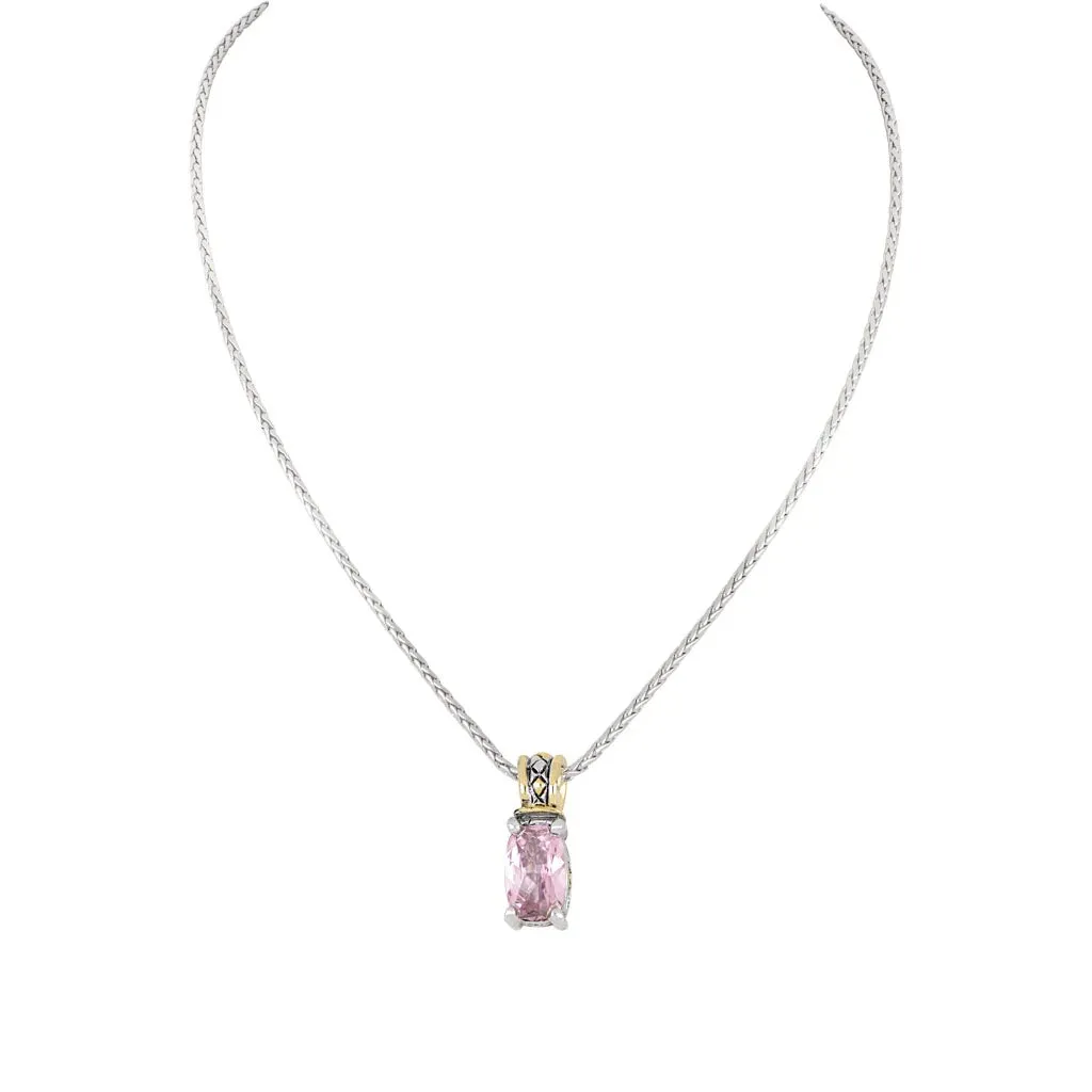 Beijos Cor Narrow TJ Cubic Zirconia Pendant Necklace Pink by John Medeiros