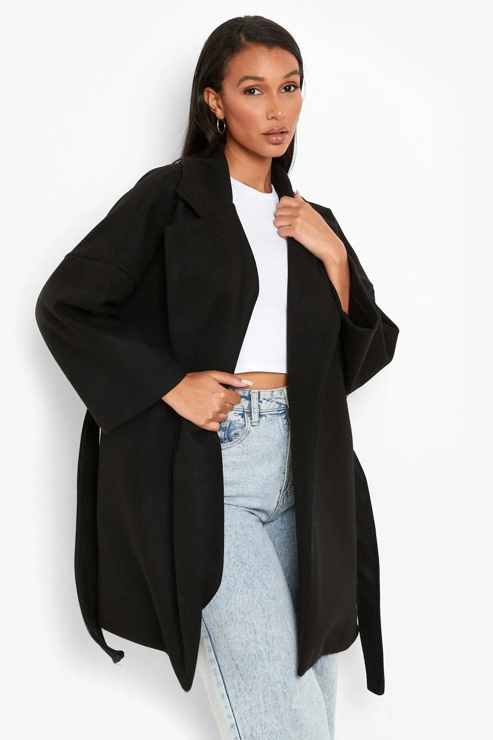 Belted Oversized Wool Look Coat