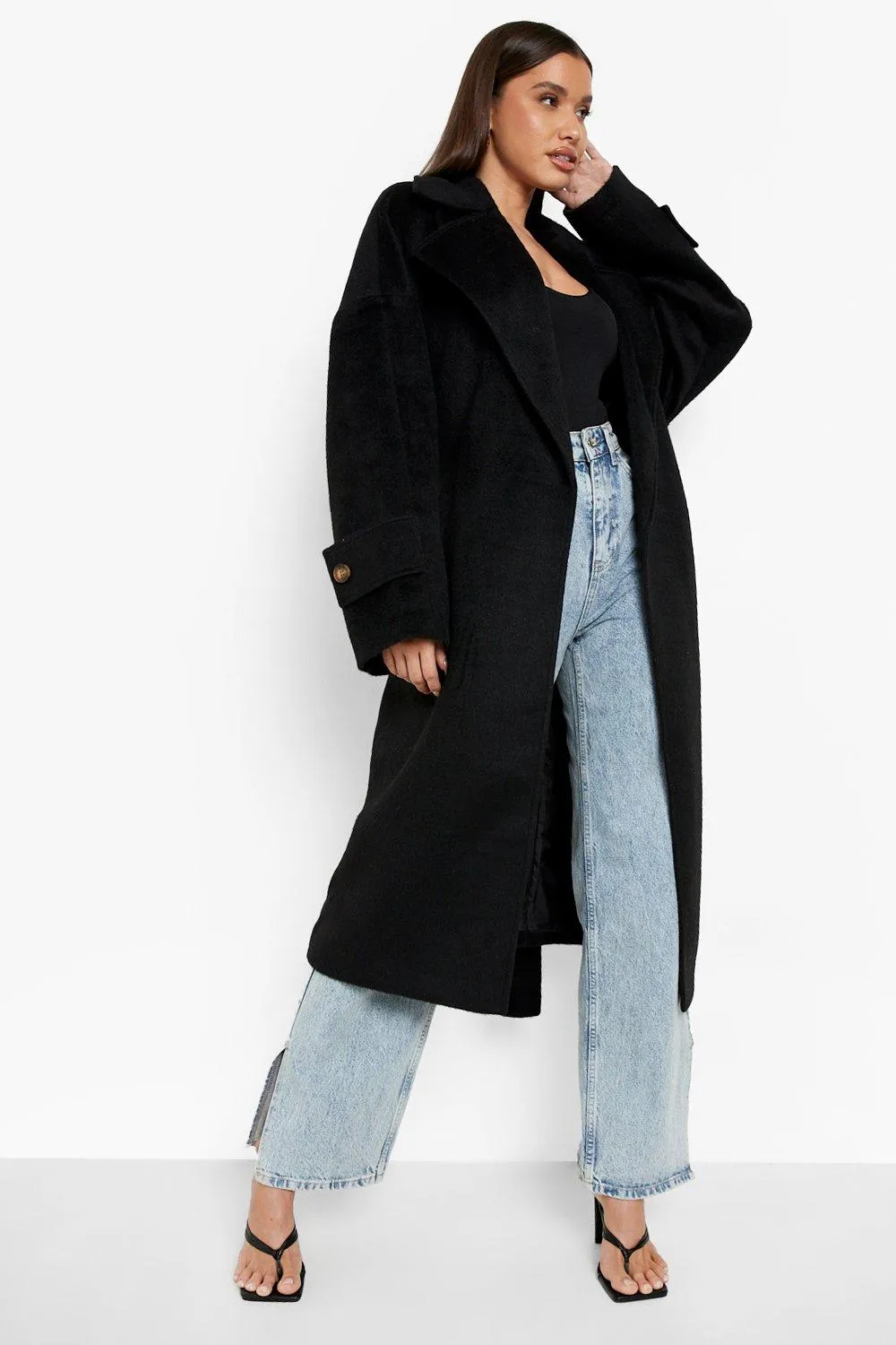 Belted Wool Look Coat