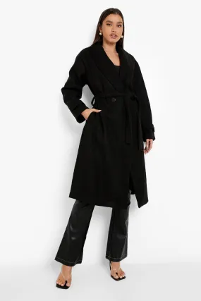 Belted Wool Look Robe Coat