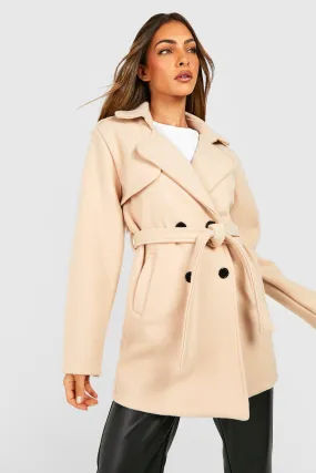 Belted Wool Look Trench Coat