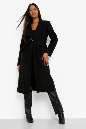 Belted Wool Look Wrap Coat