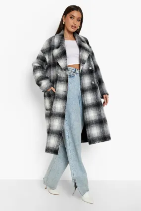 Black Check Wool Look Coat