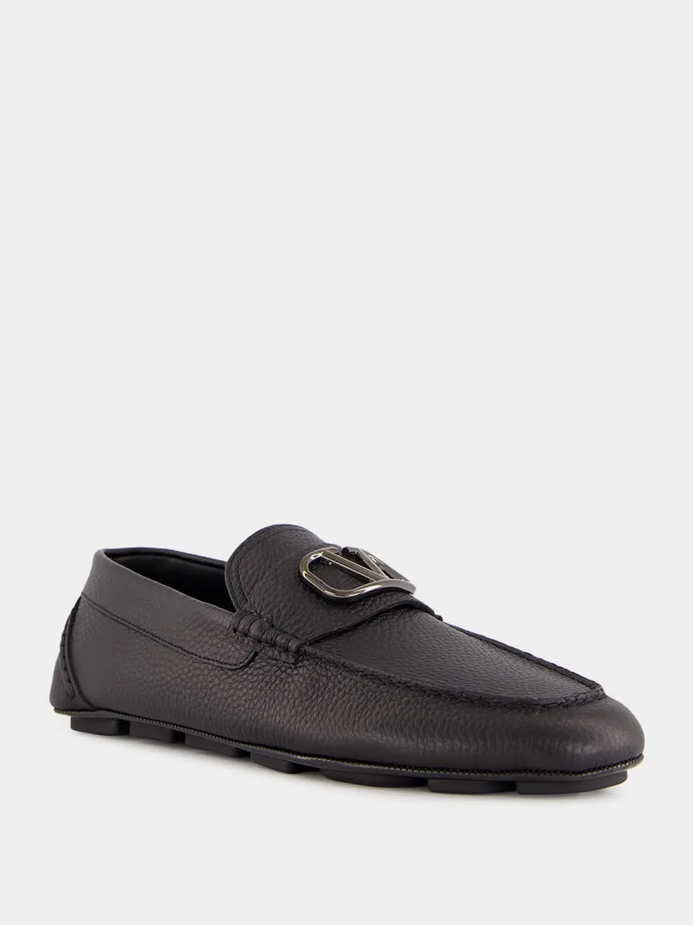 Black Leather Loafers with Logo