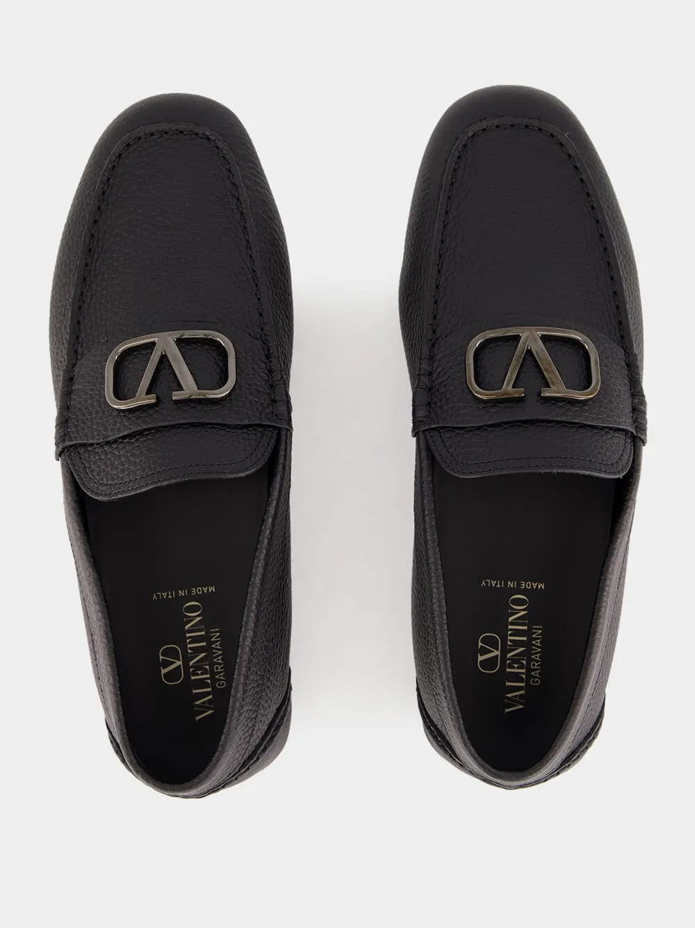 Black Leather Loafers with Logo