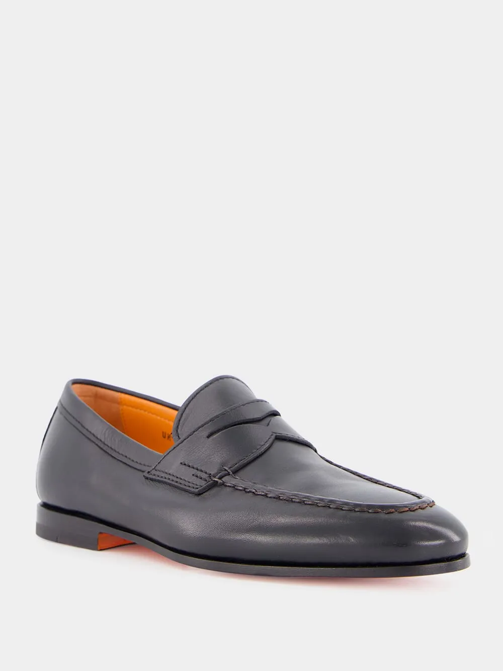 Black Polished Penny Leather Loafers