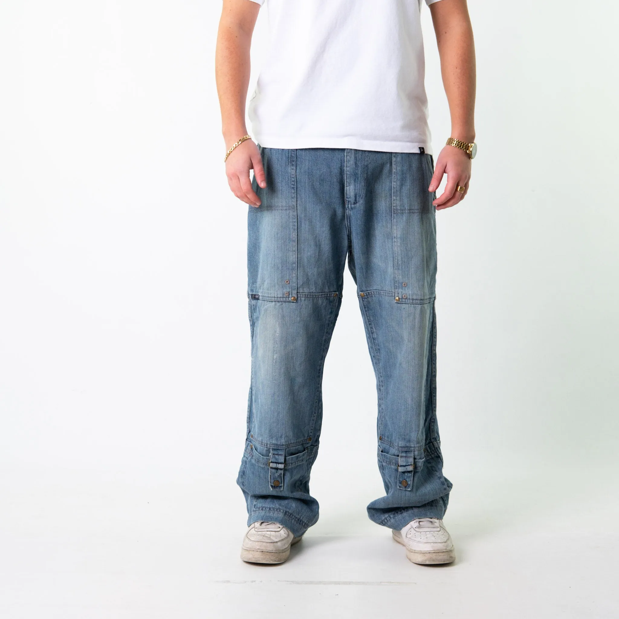 Blue Denim 90s Baggy Hip Hop Enyce Cargo Skater Trousers Pants Jeans (36x30)