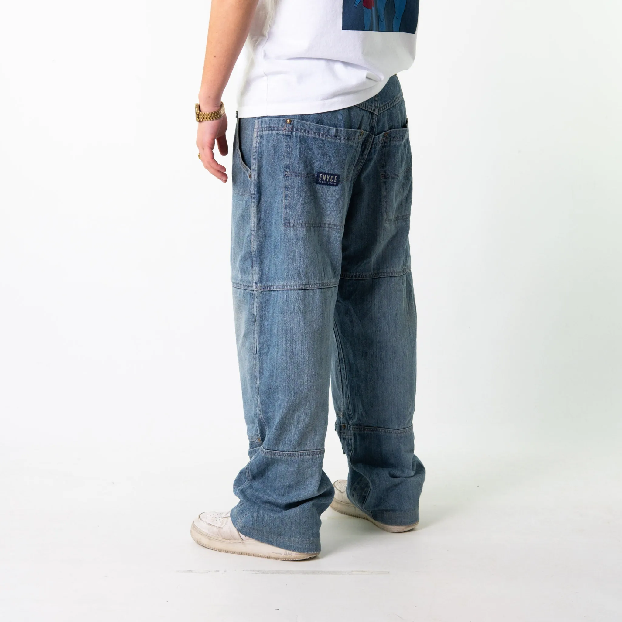 Blue Denim 90s Baggy Hip Hop Enyce Cargo Skater Trousers Pants Jeans (36x30)