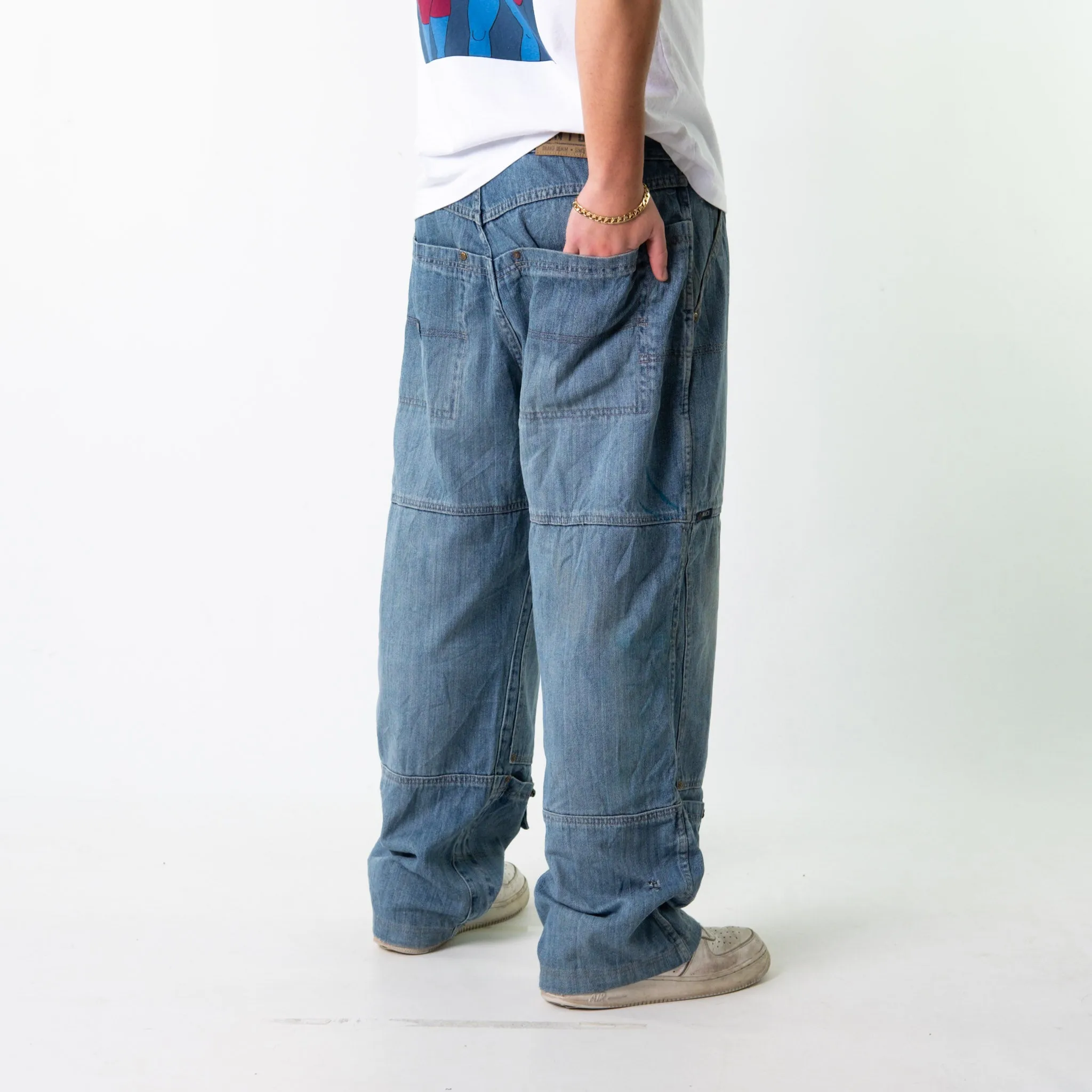 Blue Denim 90s Baggy Hip Hop Enyce Cargo Skater Trousers Pants Jeans (36x30)