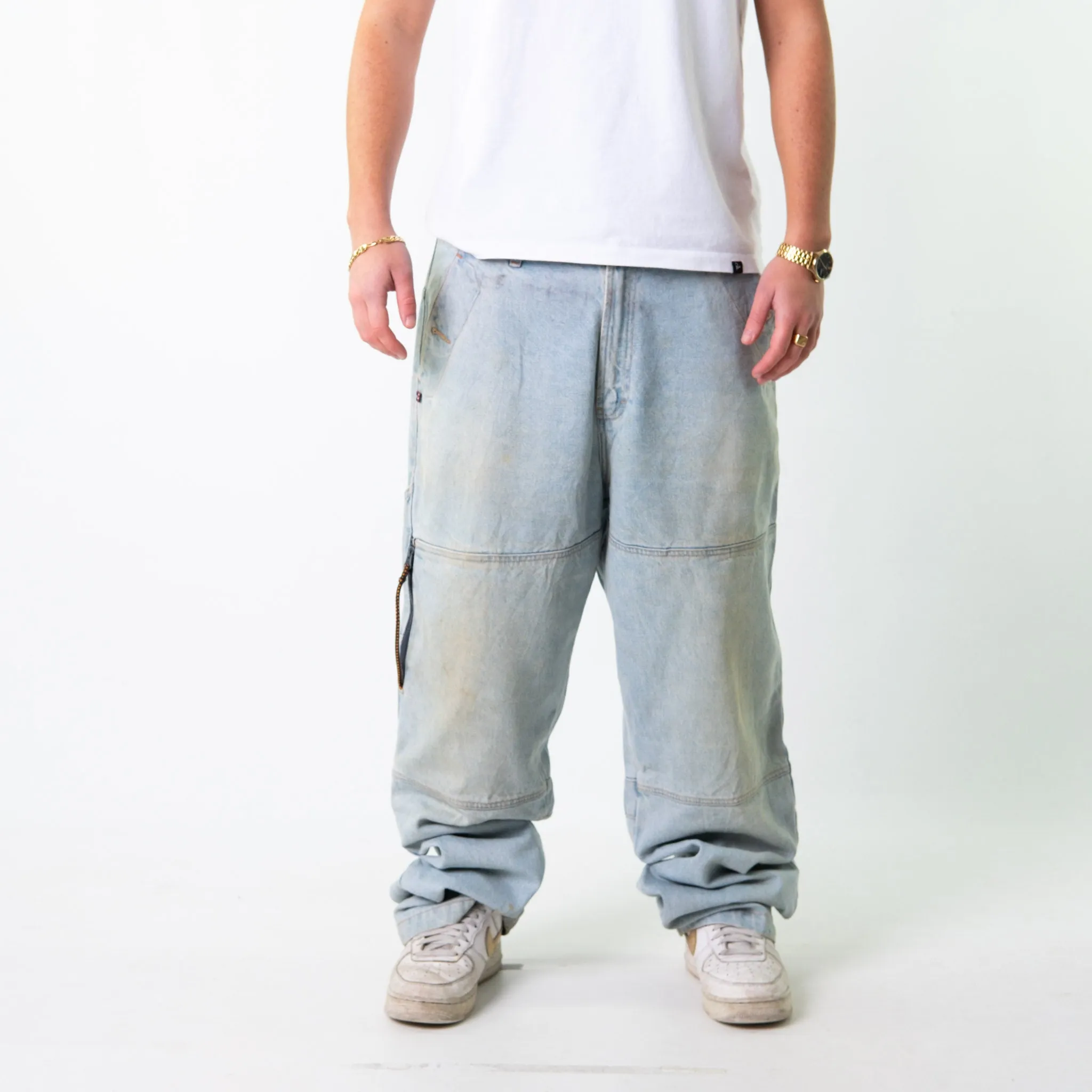 Blue Denim 90s Baggy Hip Hop Phat Farm Cargo Skater Trousers Pants Jeans (38x36)