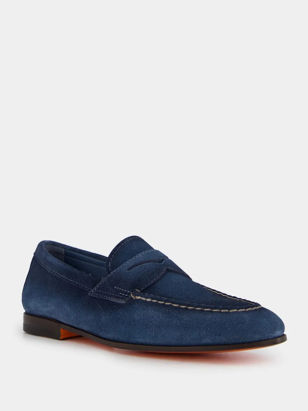 Blue Suede Penny Loafers