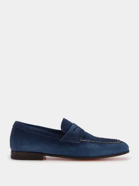 Blue Suede Penny Loafers