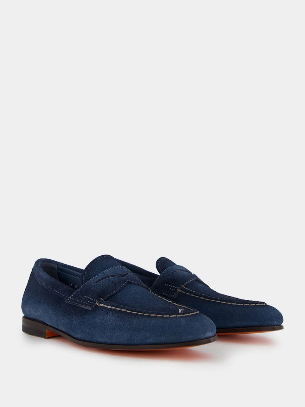 Blue Suede Penny Loafers