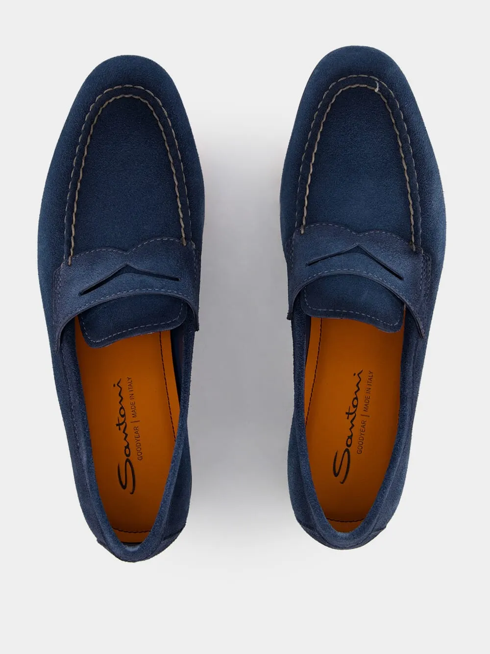 Blue Suede Penny Loafers