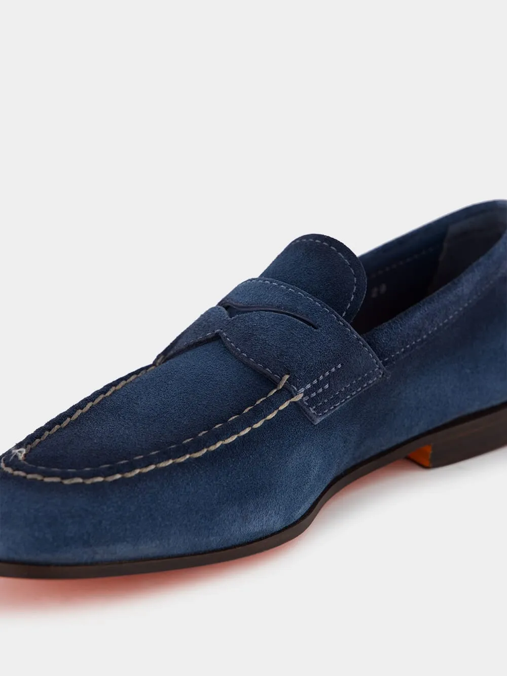 Blue Suede Penny Loafers