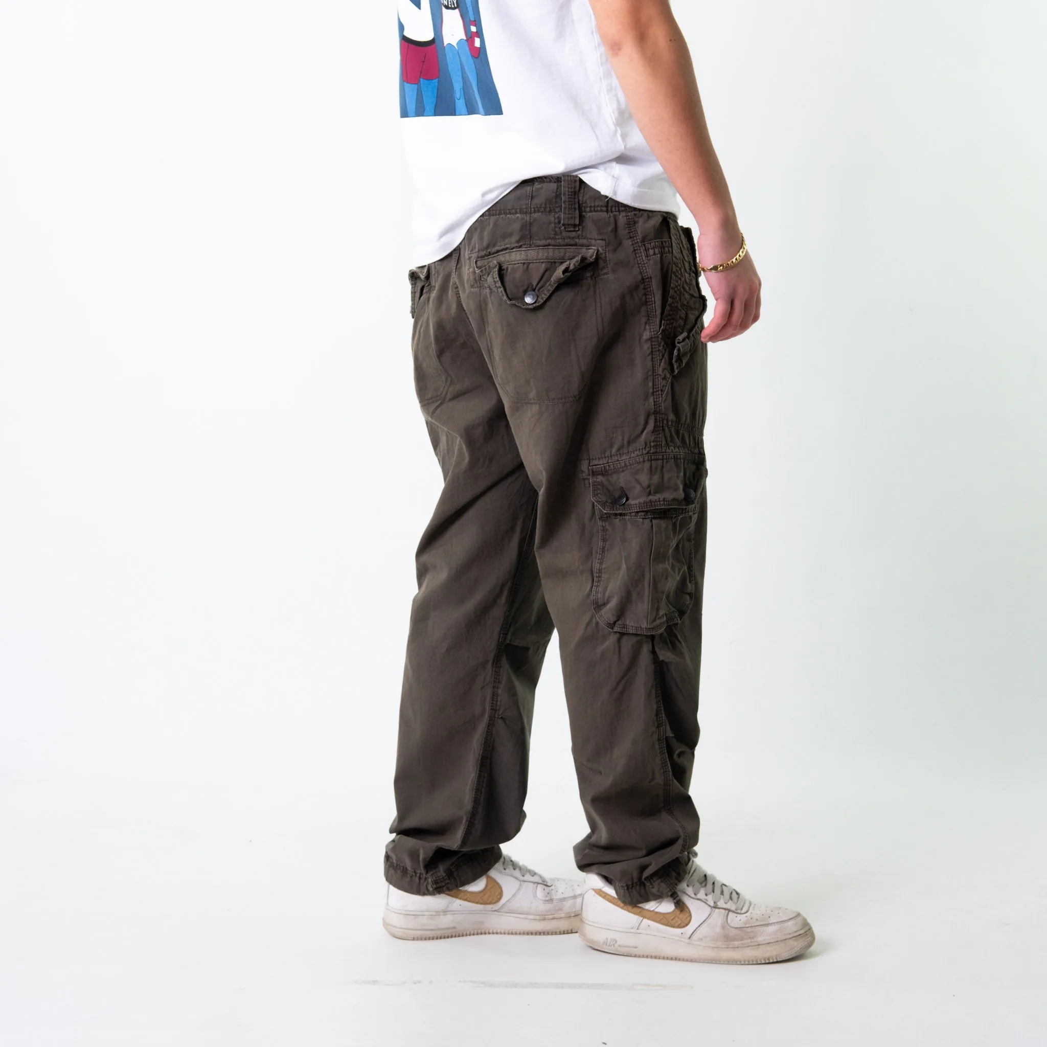 Brown 90s Baggy Hip Hop  Cargo Skater Trousers Pants Jeans (38x30)