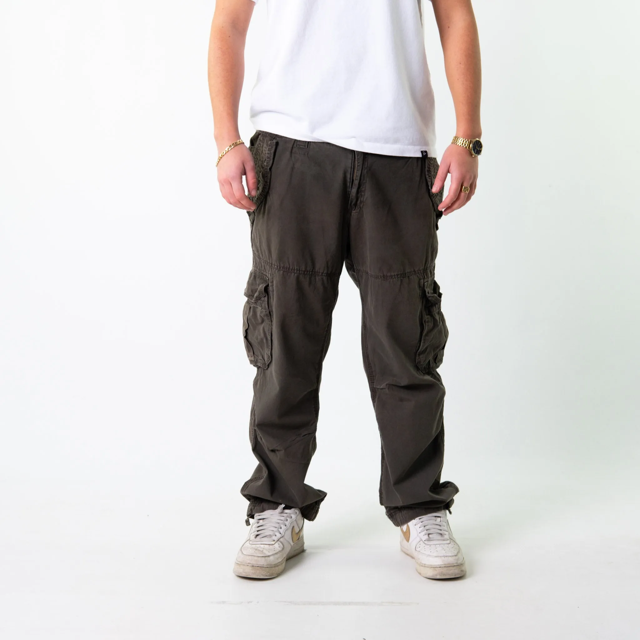 Brown 90s Baggy Hip Hop  Cargo Skater Trousers Pants Jeans (38x30)