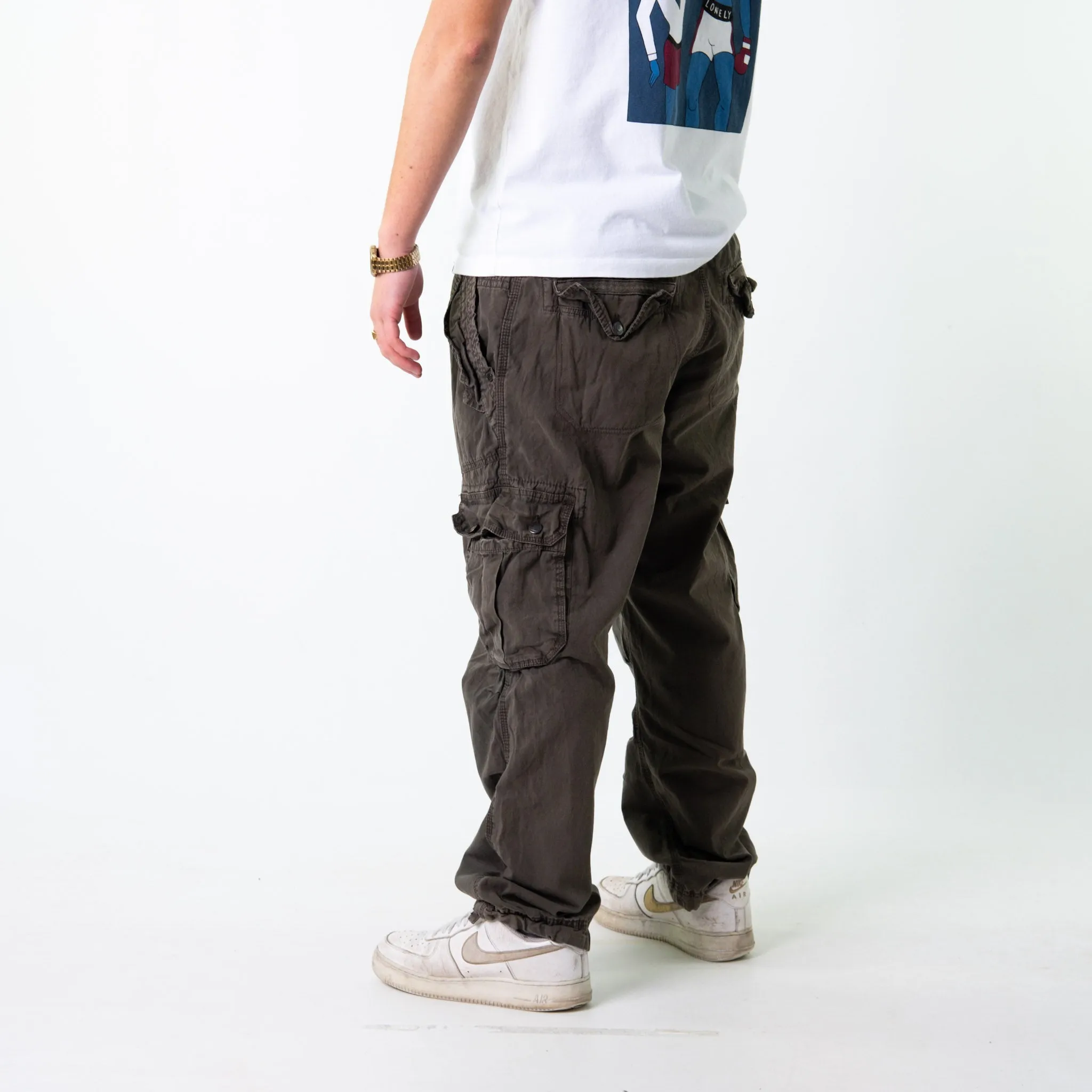 Brown 90s Baggy Hip Hop  Cargo Skater Trousers Pants Jeans (38x30)