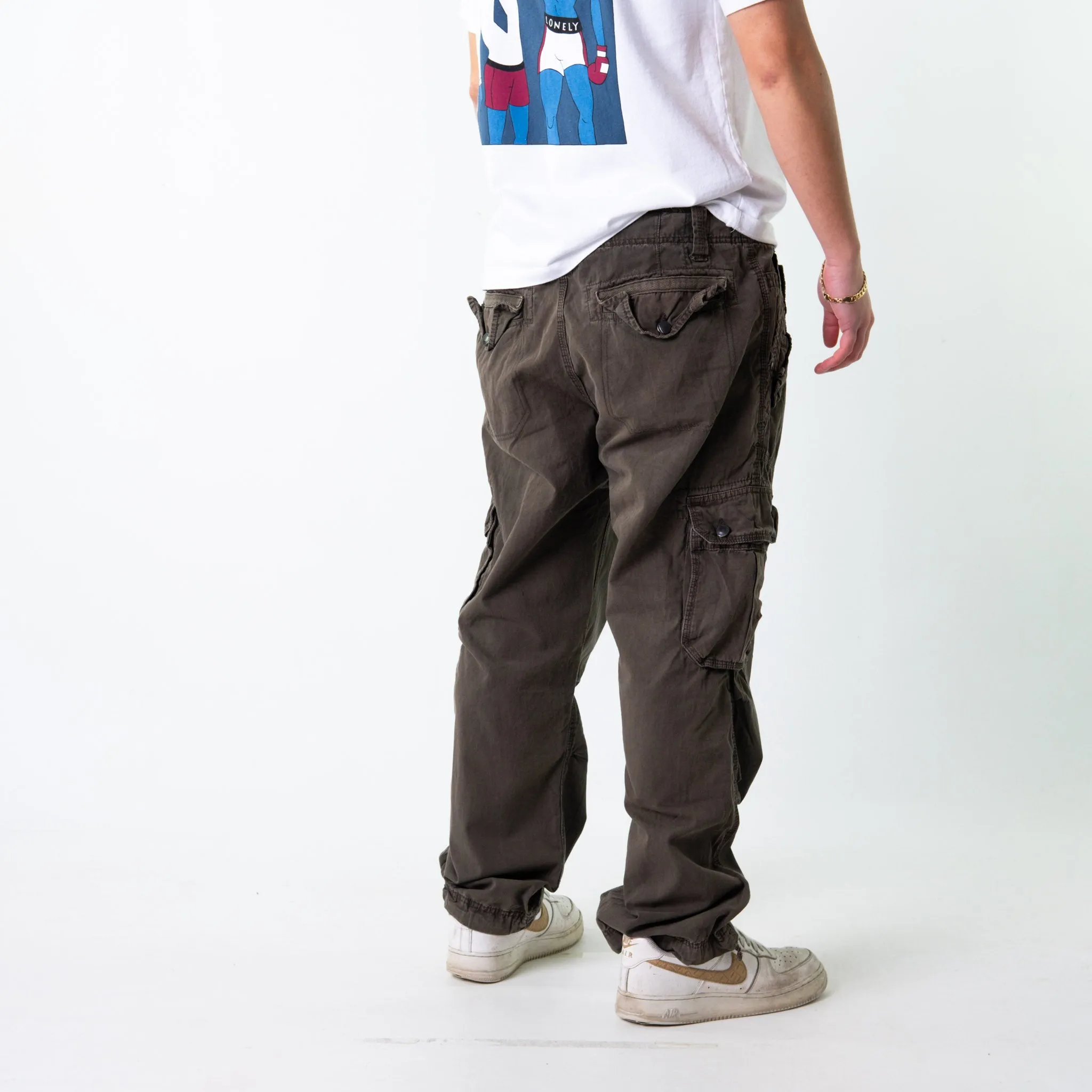 Brown 90s Baggy Hip Hop  Cargo Skater Trousers Pants Jeans (38x30)