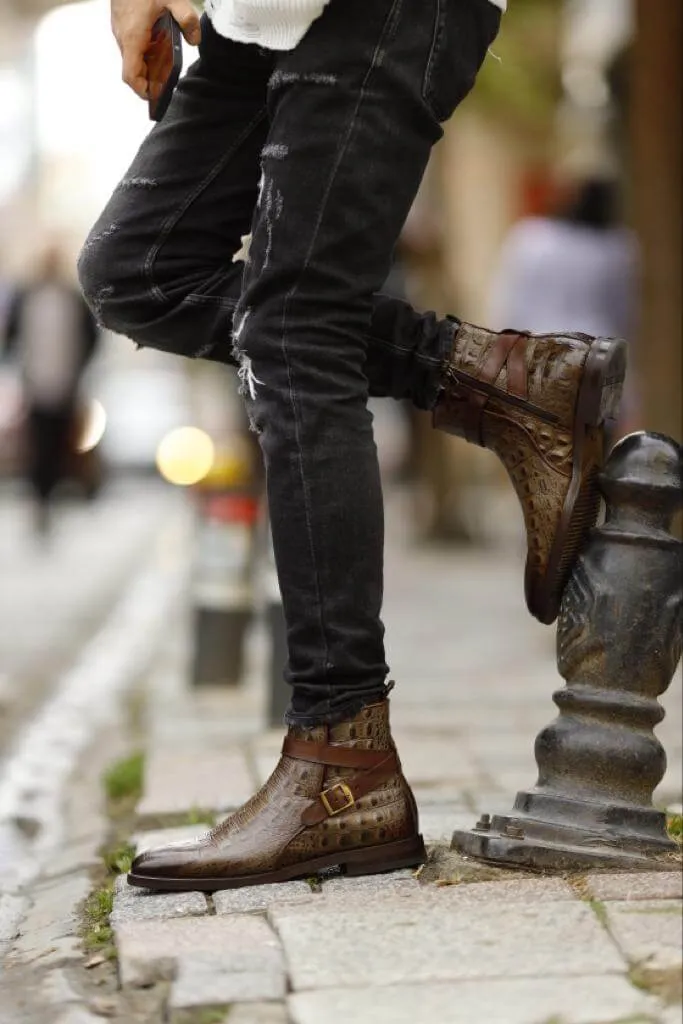 Brown Buckle Chelsea Boots