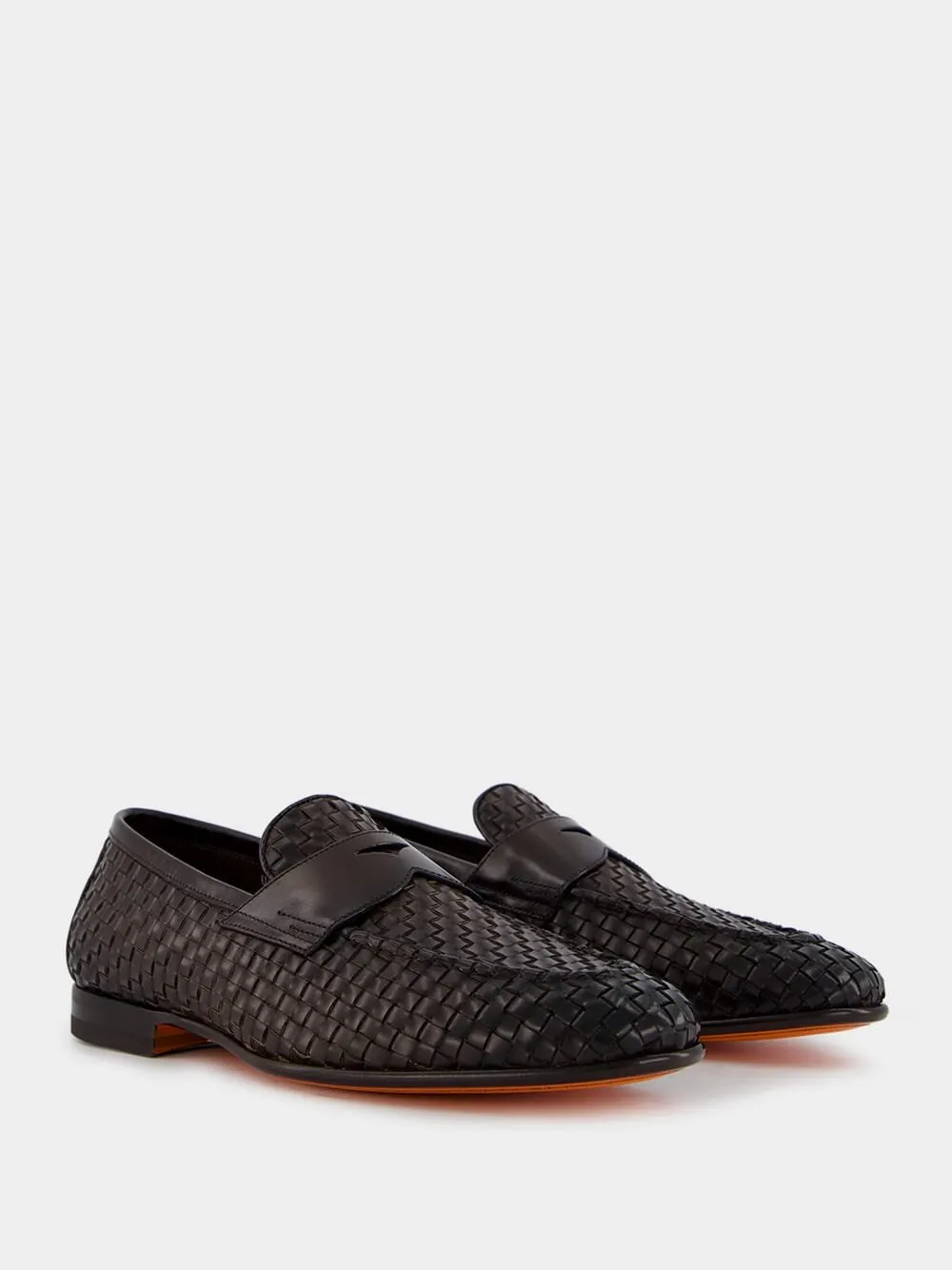 Brown Woven Leather Loafers