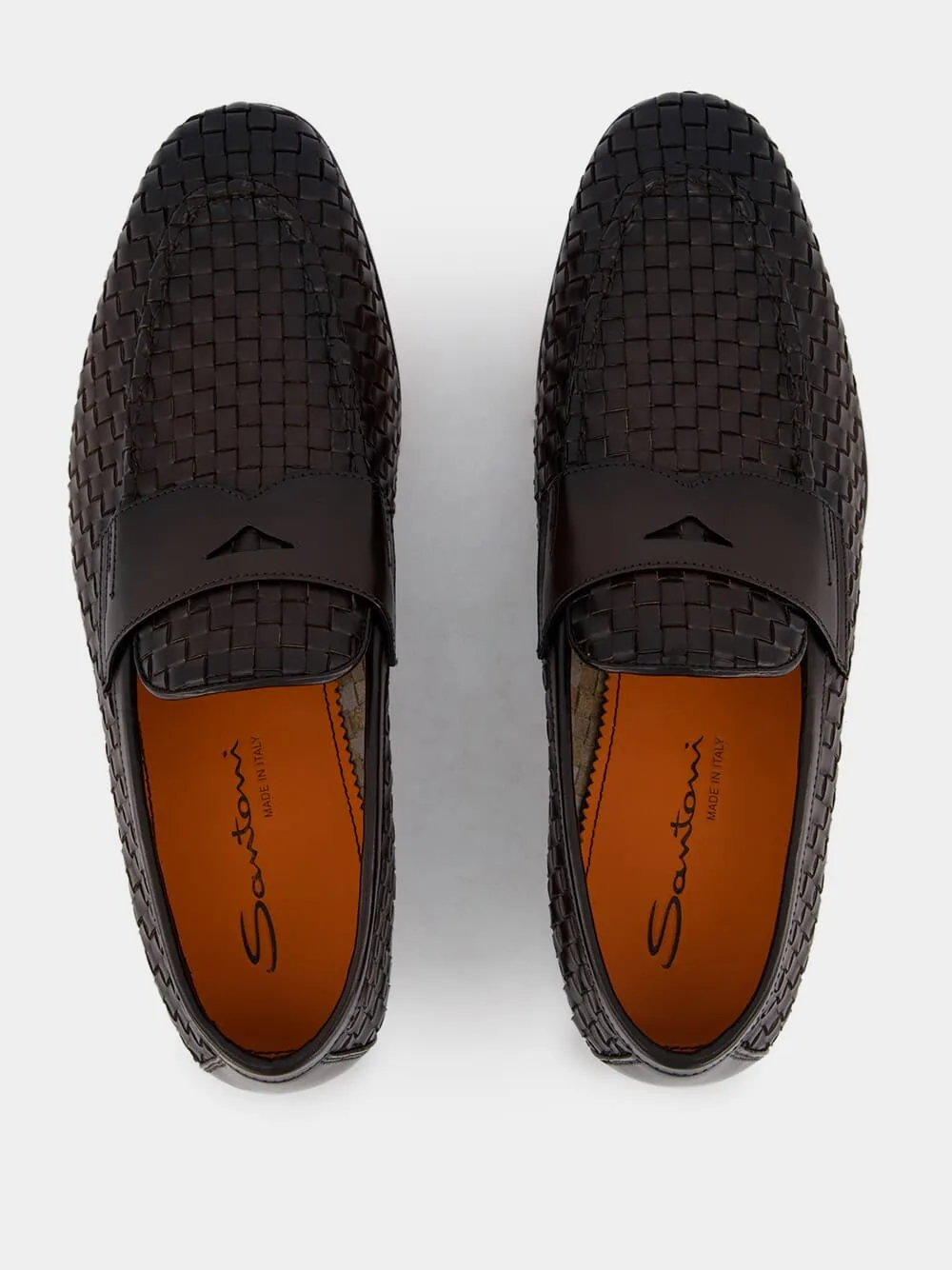 Brown Woven Leather Loafers