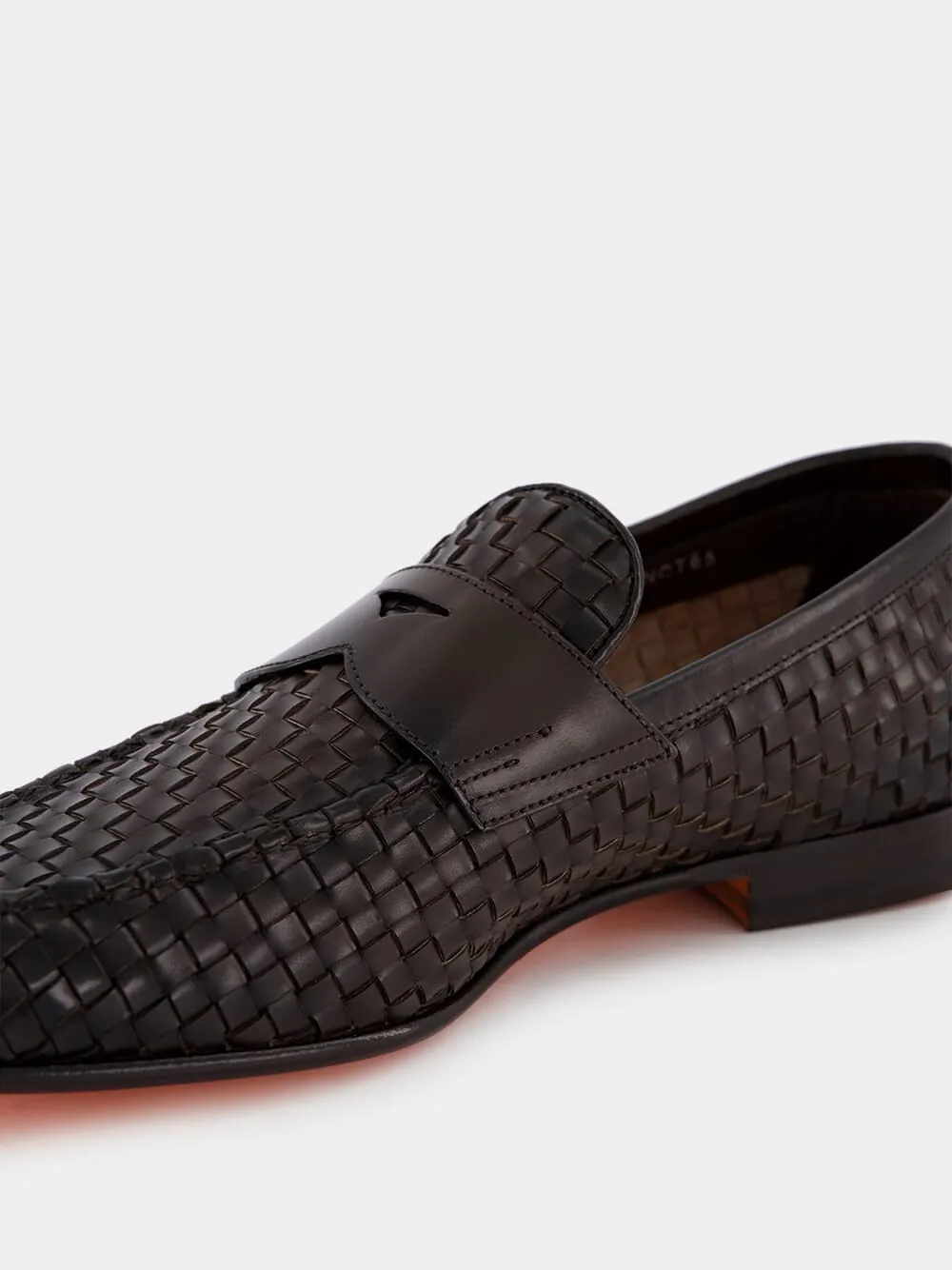 Brown Woven Leather Loafers