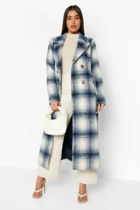 Check Longline Wool Coat