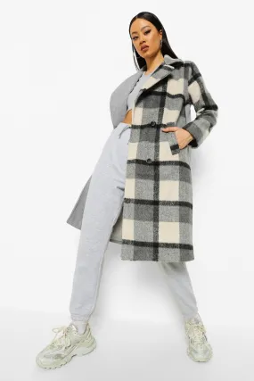 Check Spliced Wool Look Coat