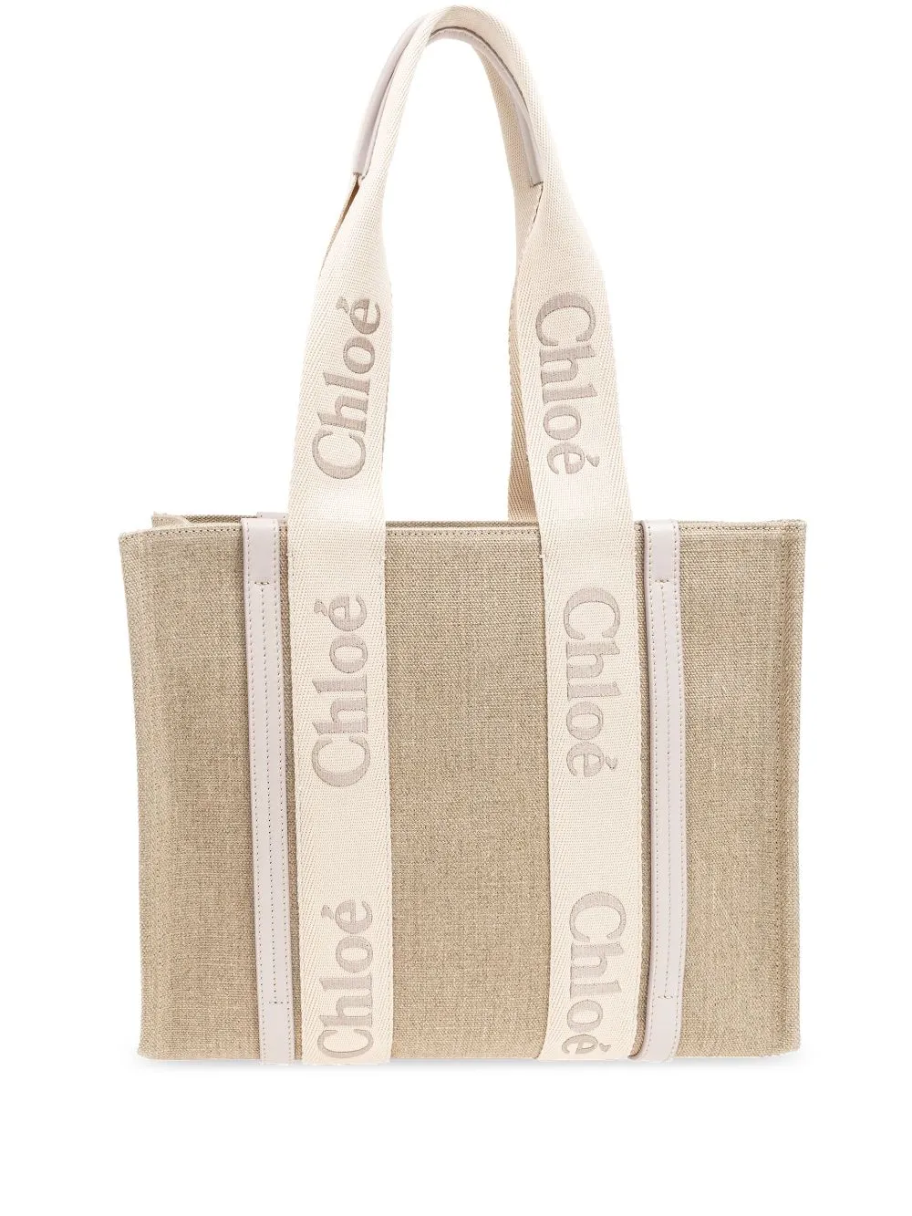 Chloè    Chloè Woody Medium Canvas And Leather Tote Bag