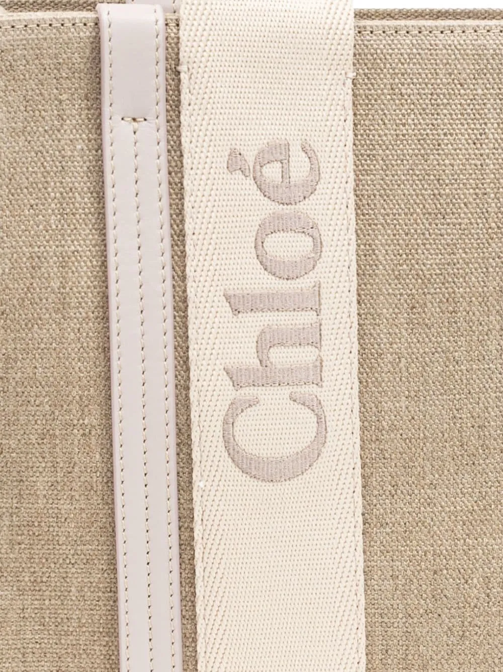 Chloè    Chloè Woody Medium Canvas And Leather Tote Bag