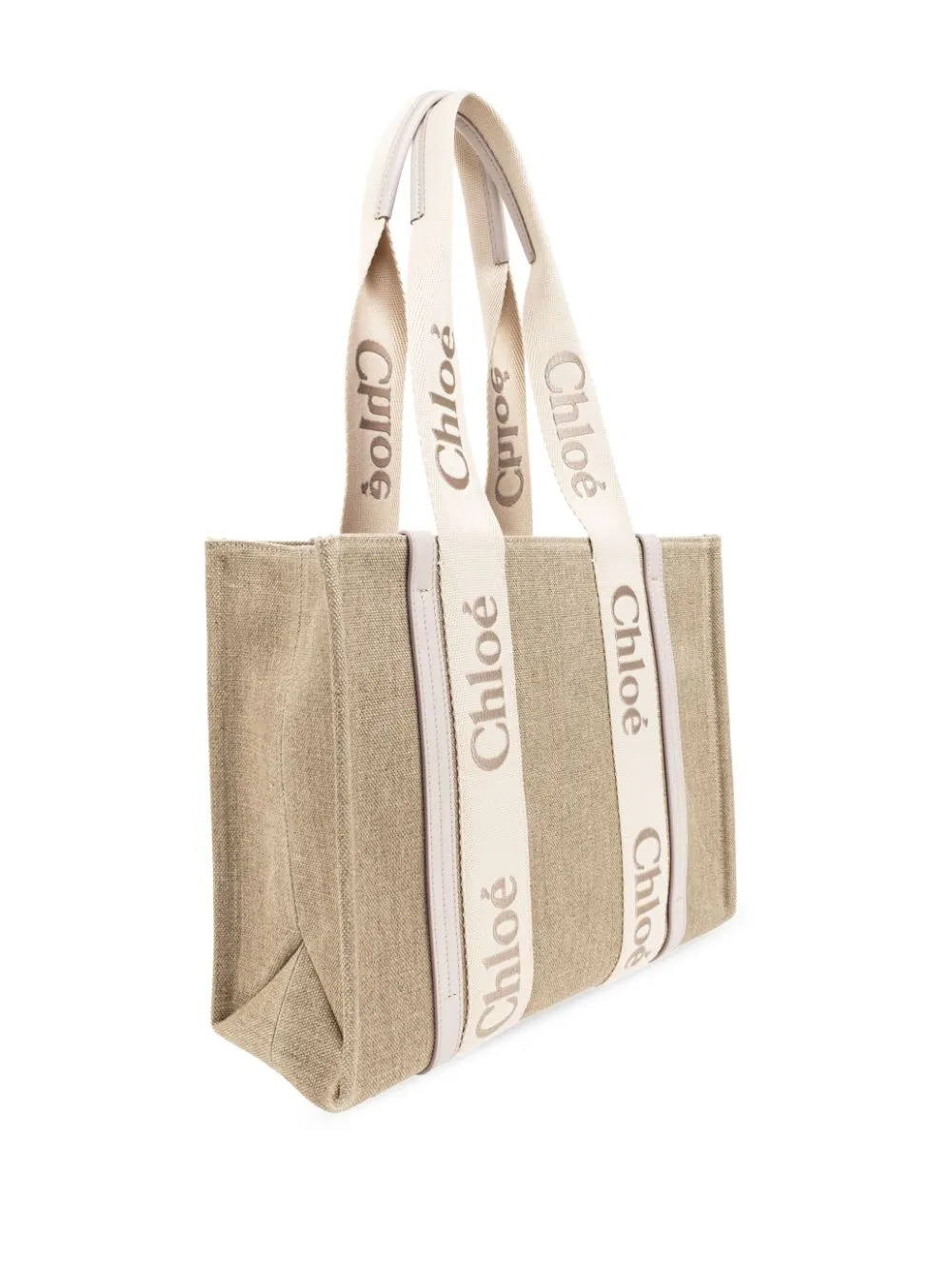 Chloè    Chloè Woody Medium Canvas And Leather Tote Bag