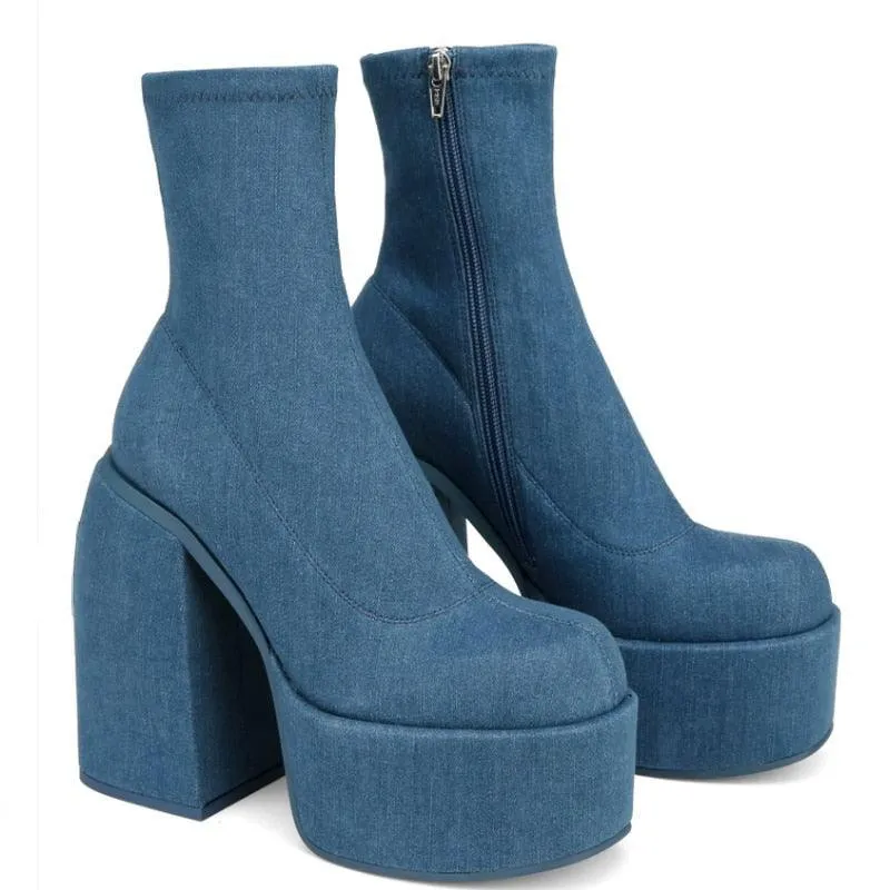 Chunky Jeans Platform Boots