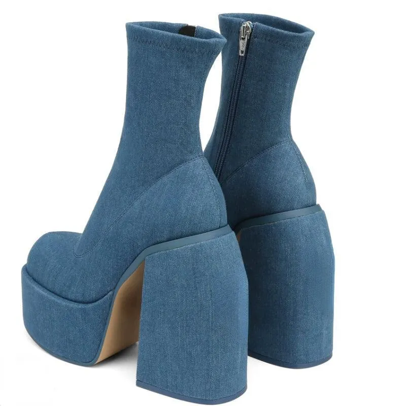 Chunky Jeans Platform Boots