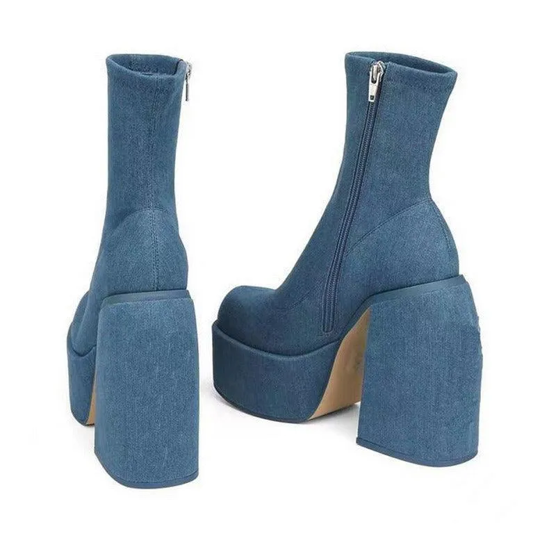 Chunky Jeans Platform Boots