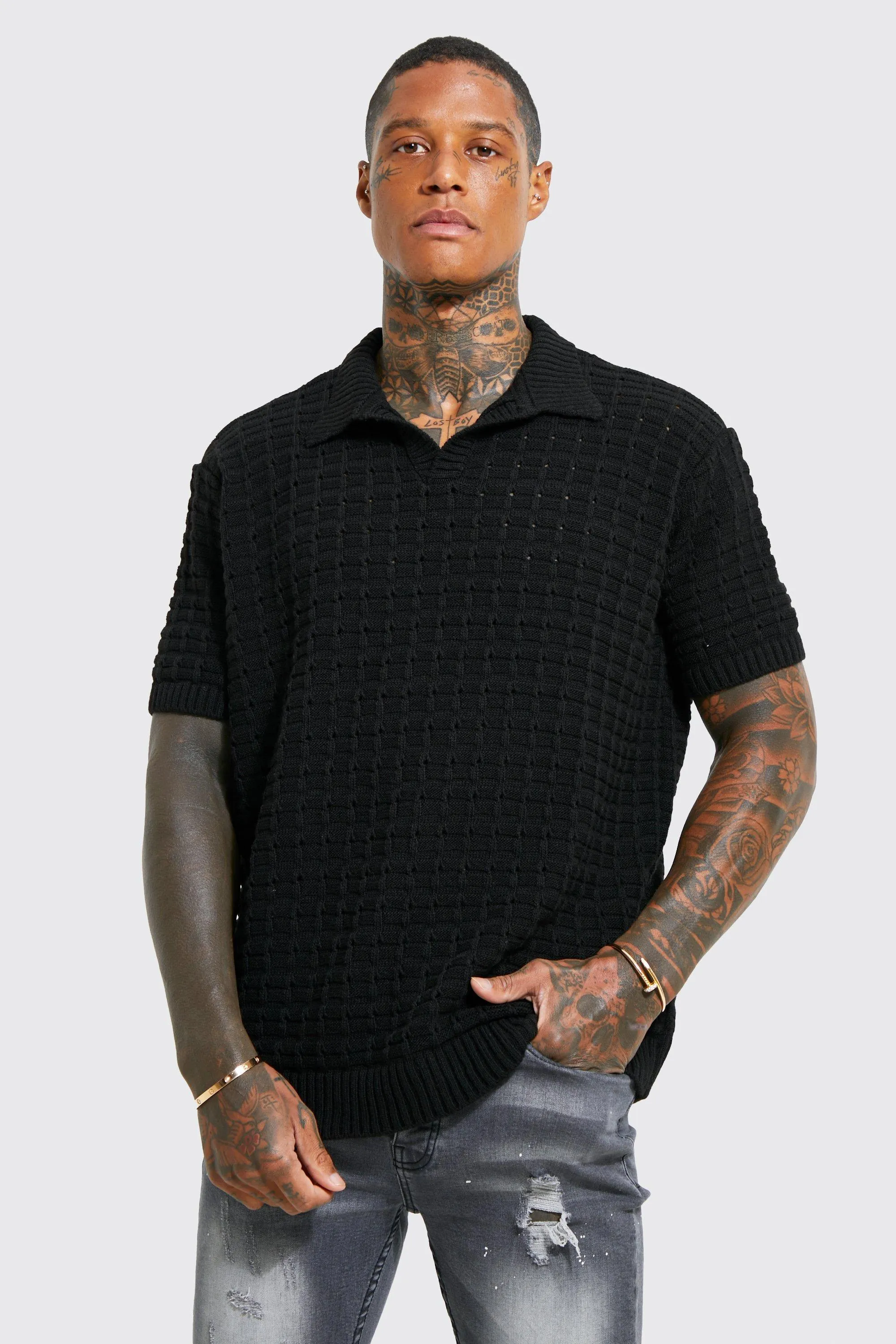 Chunky Knitted Open Stitch Polo