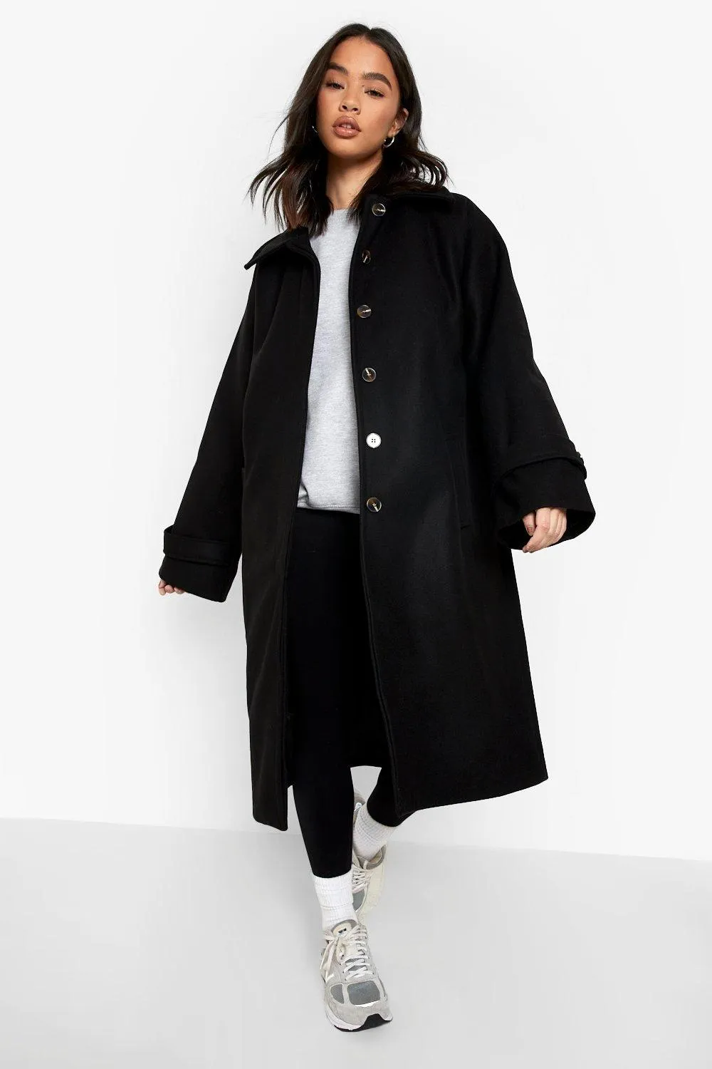 Collared Longline Wool Look Coat