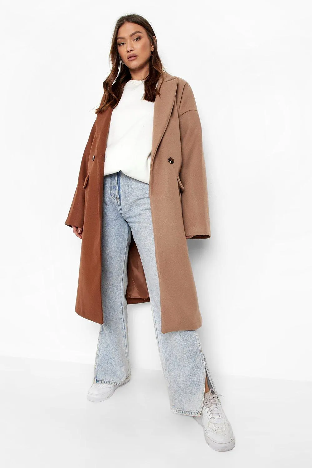 Colour Block Wool Look Coat